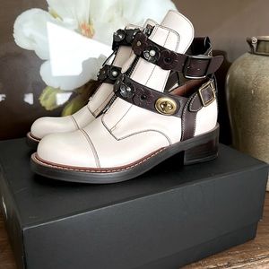 Coach Chalk Oxblood Moto Boots Tea Rose
